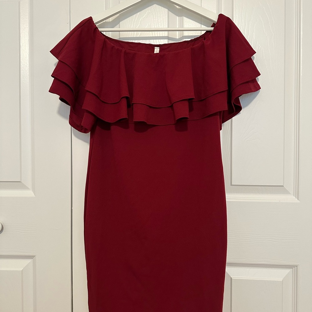 Pinkblush off shoulder burgundy maternity dress NWT!